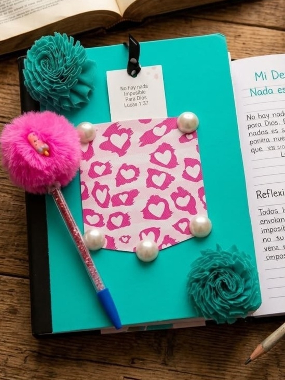 Ruled Notebook With Pom-Pom Pen And Bookmarks Included